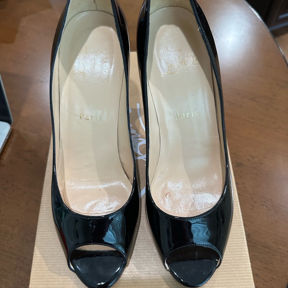 Christian Louboutin Black Patent Peep-Toe-Heels